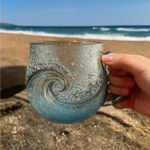 Hand Blown Sea Glass Wave 🌊 Mug - Picture 2 of 7